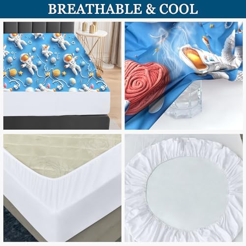 Sufdari King Mattress Protector,Waterproof Mattress Protector,Fitted Sheet Style Mattress Cover with 18" Deep Pocket,Washable and Comfortable-Spaceman,King