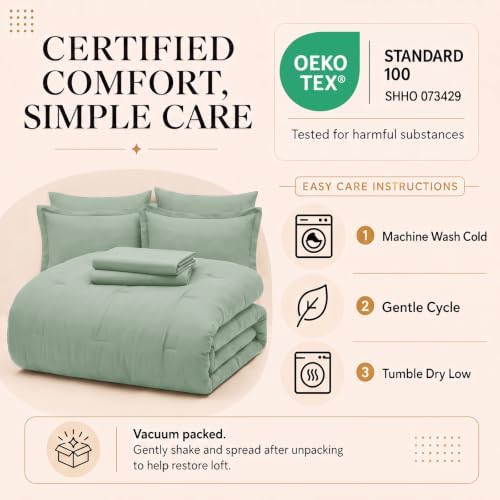 CozyLux Twin XL Comforter Sage Green, 5 Pieces Bed in a Bag