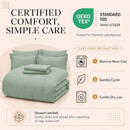 CozyLux Twin XL Comforter Sage Green, 5 Pieces Bed in a Bag