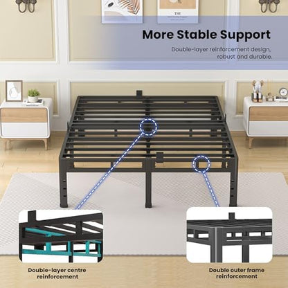 NKZ King Size Metal Platform Bed Frame, 18 Inch Dual-Layer Heavy Duty Base