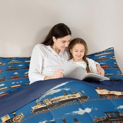Feelyou Vintage Train Comforter Set Twin Size 2 Pcs Kids Boys Girls
