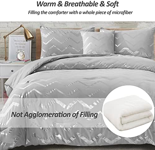 Menghomeus 4 Piece Grey/Silver Comforter Set Queen Size Bedding Set for Kid