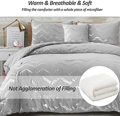 Menghomeus 4 Piece Grey/Silver Comforter Set Queen Size Bedding Set for Kid