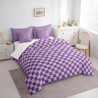 jejeloiu Purple Comforter Set with Sheets 7 Piece Full Size