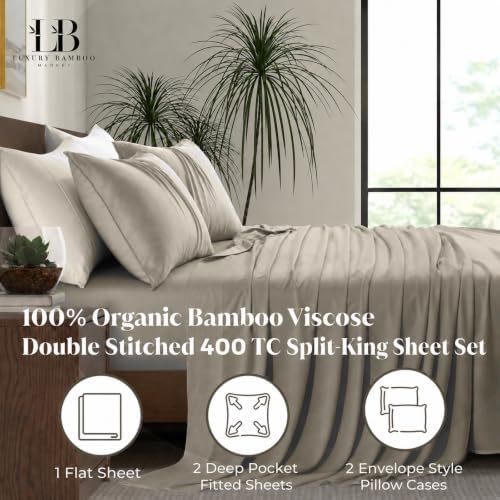 |Split King Size Sheet Set | Organically Grown | Ultra Soft & Cooling |100% Viscose | 17" Deep Pocket [Cocoa]