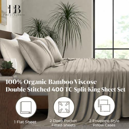 |Split King Size Sheet Set | Organically Grown | Ultra Soft & Cooling |100% Viscose | 17" Deep Pocket [Cocoa]