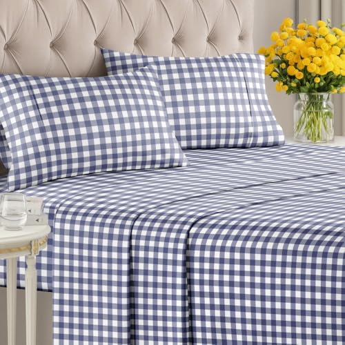 King 4 Piece Striped Sheet Set - Soft, Breathable & Cooling - Countryside