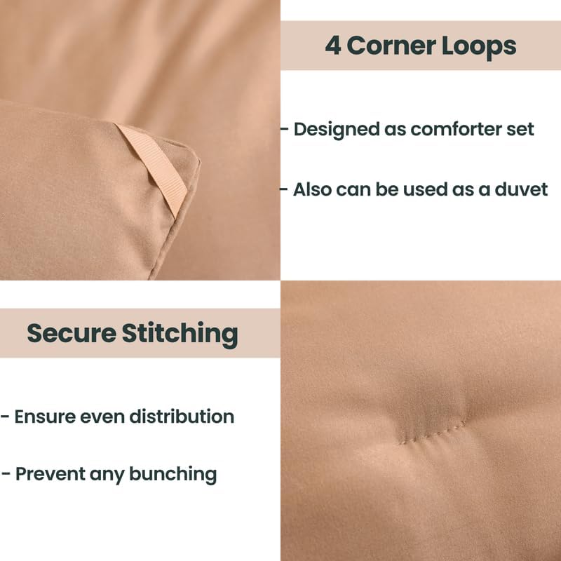 Paxrac Latte King Comforter Set, 3 Pieces Light Brown Bedding Set, Soft Fluffy Comforter, All Season Bed Set (104"x90" Comforter & 2 Pillowcases)