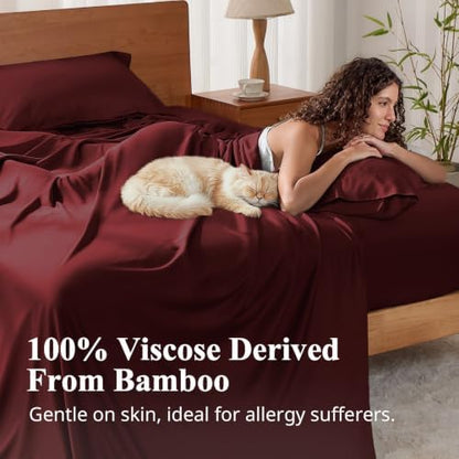 Bamboo Viscose Sheet Set California King Size, Cooling Sheets 4pcs