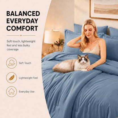 CozyLux Full Size Comforter Set Grayish Blue, 7 Pieces Bed in a Bag