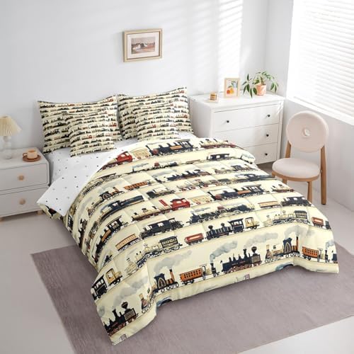 Feelyou Vintage Train Comforter Set King Size 7 Pcs Bedding Set Boys Girls