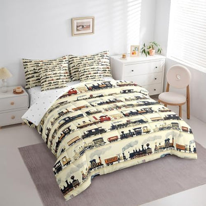Feelyou Vintage Train Comforter Set Queen Size 7 Pcs Bedding Set Boys Girls