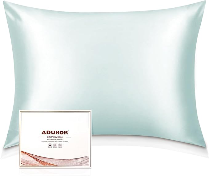 Adubor 100% Silk Pillowcase - Mulberry Silk Pillow Cases, 22 Momme 6A Grade Fibers, Silk Pillow Case for Hair and Skin Health, with Hidden Zipper (Queen 20''x30'', Light Green, 1PC)