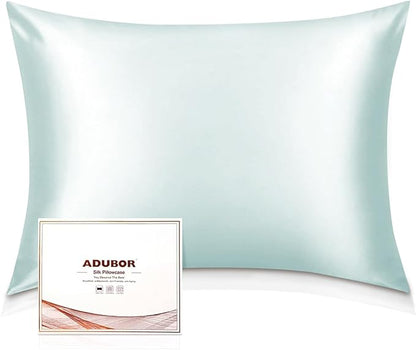 Adubor 100% Silk Pillowcase - Mulberry Silk Pillow Cases, 22 Momme 6A Grade Fibers, Silk Pillow Case for Hair and Skin Health, with Hidden Zipper (Queen 20''x30'', Light Green, 1PC)