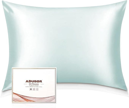 Adubor 100% Silk Pillowcase - Mulberry Silk Pillow Cases, 22 Momme 6A Grade Fibers, Silk Pillow Case for Hair and Skin Health, with Hidden Zipper (Queen 20''x30'', Light Green, 1PC)
