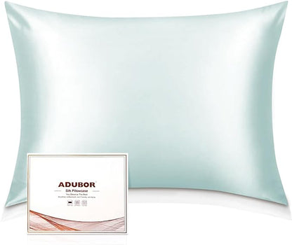 Adubor 100% Silk Pillowcase - Mulberry Silk Pillow Cases, 22 Momme 6A Grade Fibers, Silk Pillow Case for Hair and Skin Health, with Hidden Zipper (King 20''×36'', Light Green, 1PC)