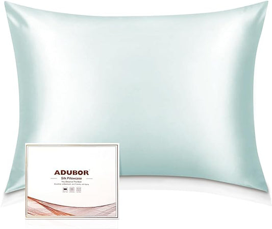 Adubor 100% Silk Pillowcase - Mulberry Silk Pillow Cases, 22 Momme 6A Grade Fibers, Silk Pillow Case for Hair and Skin Health, with Hidden Zipper (King 20''×36'', Light Green, 1PC)