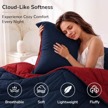 downluxe King Comforter Set Soft Reversible 3 Pieces, Red/Navy