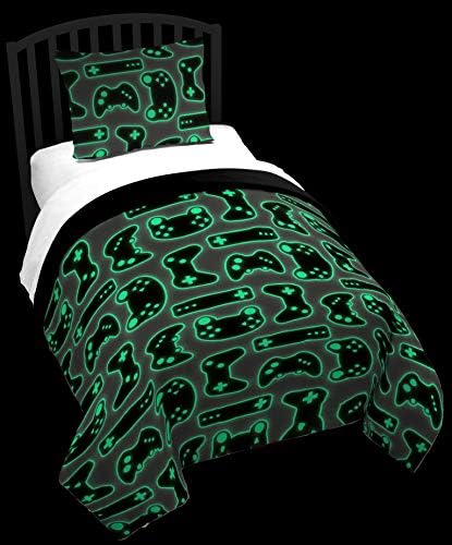 Game On Twin Comforter Sham Set Kids Video Game Glow in the Dark, Gray