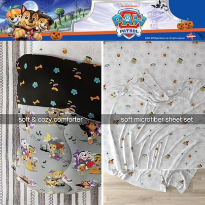 Paw Patrol Kids Halloween Bedding 5 Piece Super Soft Cozy Reversible Comforter and Sheet Set with Sham, Twin, (Officially Licensed Product) By Franco