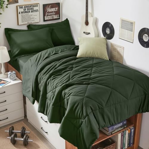 HEVUMYI 5-Piece Twin XL Comforter Set, Dark Green Bed in a Bag