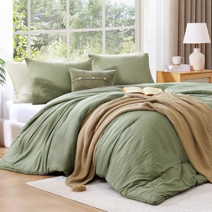Queen Comforter Set-3 Pieces Soft Sage Green Comforters Queen Size Bedding