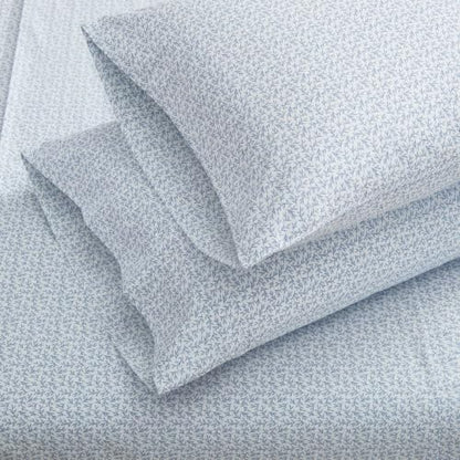 Martha Stewart - King Sheet Set with Fitted Sheet & Pillowcases, Cotton Percale Bedding with a Smooth Feel, Deep Pocket, Leaves Blue