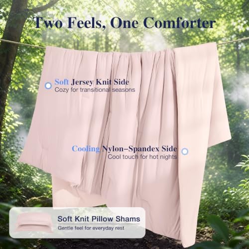 MUXHOMO Cooling Comforter Set King Size, Lightweight Summer Comforter for Hot Sleeper, Reversible Bedding with ICY Cooling Surface, Includes 1 Comforter (104"x90") and 2 Shams (20"x 36"), Light Pink