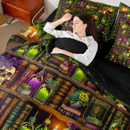 Feelyou Fairy Library Comforter Set Queen SizeMagic Bookshelf 7 Pcs Bedding for Kids and AdultsFairy Tale Boys Girls Bed in a Bag Bed Sheet Sets with Fitted Sheet Pillowcases for Bedroom Bed Decor