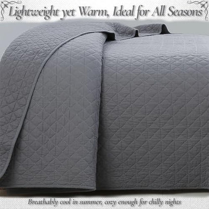Cozy Line Home Fashions 100% Cotton Quilt Set – 3-Piece Charcoal Gray Solid Classic Modern Quilted Bedspread with Shams, Lightweight All Season Modern Bedding (Diamond Gray, Queen)