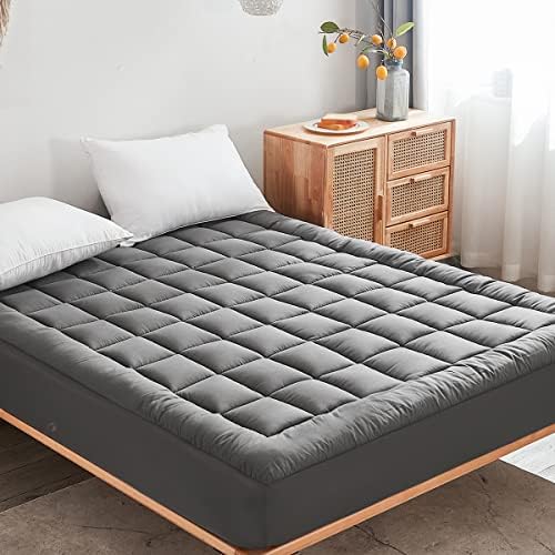 Mattress Pad Cover with Stretches to 18” Deep Pocket Fits Up to 8”-21” Cooling Bed Topper,Soft and Breathable Mattress Protector Cover (Gray, Queen)