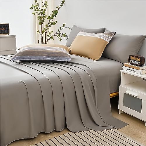 KAKIJUMN Striped Comforter Set Twin Size, 5 Piece Bed in a Bag, Warm Tan