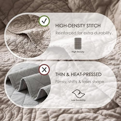 WDCOZY Dark Beige 100% Cotton Quilt Cal King Bedding Sets with 2 Pillow Shams, Floral Rosette Lightweight Bedspread Soft Farmhouse Patterned Coverlet Quilted Comforter Bed Cover All Season, 3 Pieces