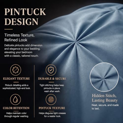CozyLux Twin XL Comforter Set Grayish Blue, 5 Pieces Pintuck Bed in a Bag
