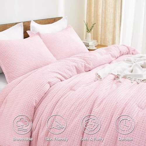 PHF Ultra Soft Waffle Comforter Set 3 Pieces Queen, Pink