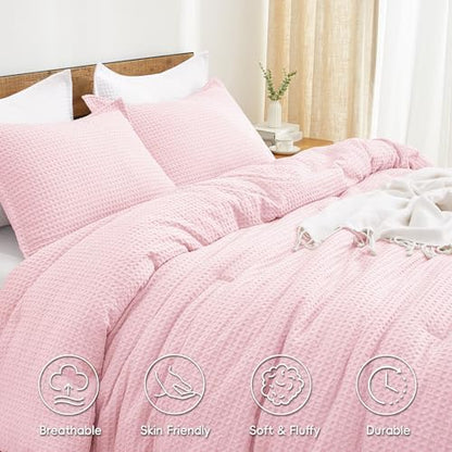 PHF Ultra Soft Waffle Comforter Set 3 Pieces Queen, Pink