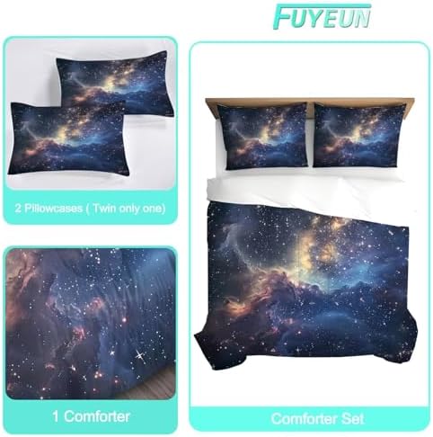 Galaxy Bedding Set Full/Queen Size Space Comforter for Kids Boys Teen Girls Constellation Bedroom Decor Quilt Bed Sets, 1 Comforter 2 Pillowcases