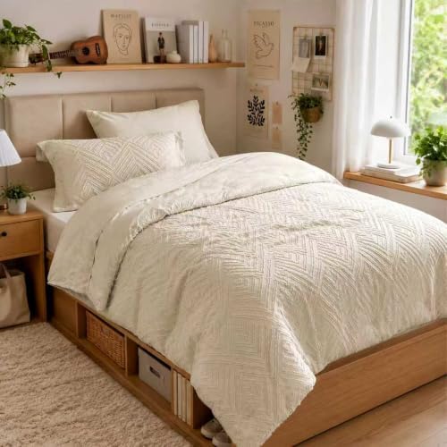 Twin XL Comforter Set 5 Piece, Beige Bed in a Bag Twin XL Size Bedding Sets