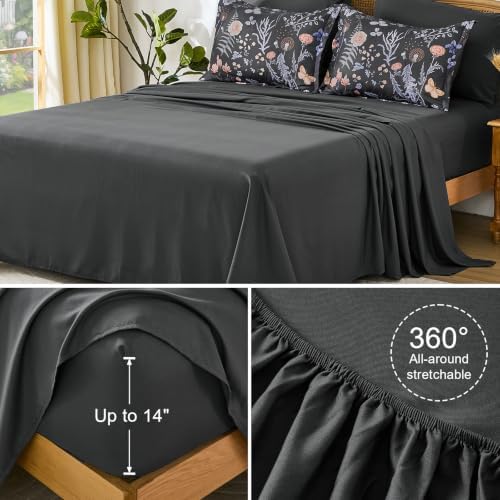 Yiran King Size Comforter Set 7 Piece,Gray Floral Bedding Set Fall Flowers