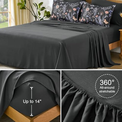 Yiran King Size Comforter Set 7 Piece,Gray Floral Bedding Set Fall Flowers