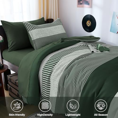 Cottolester Twin Size Comforter Dark Green Striped Comforters for Kids