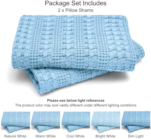 PHF Cotton Waffle Pillow Shams Standard Size 20" x 26", Sky Blue, No Insert