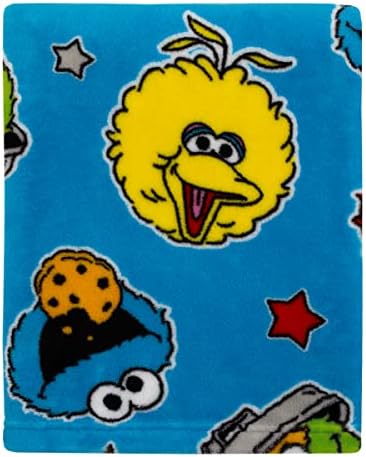 Sesame Street Come and Play Blue, Green, Red and Yellow, Elmo, Big Bird, Cookie Monster, and Oscar The Grouch Toddler Blanket