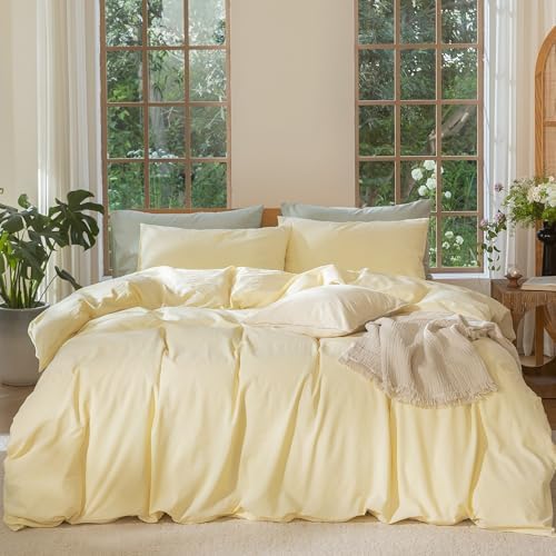 MooMee Duvet Cover Set 100% Washed Cotton Linen Like Oversized Queen