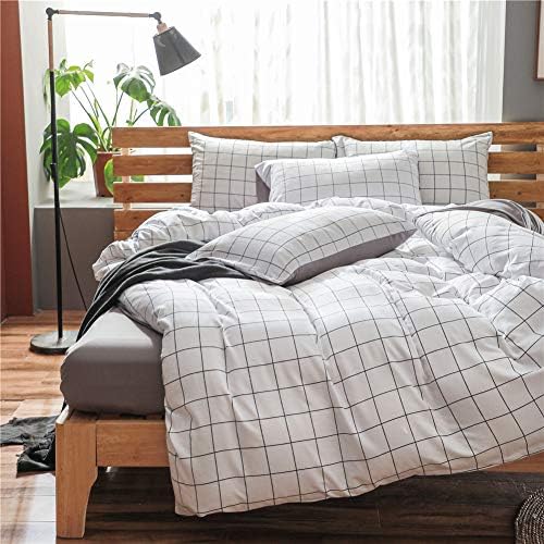 NSNLGSGC Twin Duvet Cover Set Grid White - Kids