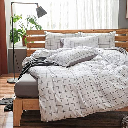 NSNLGSGC White Queen Duvet Cover Set Grid