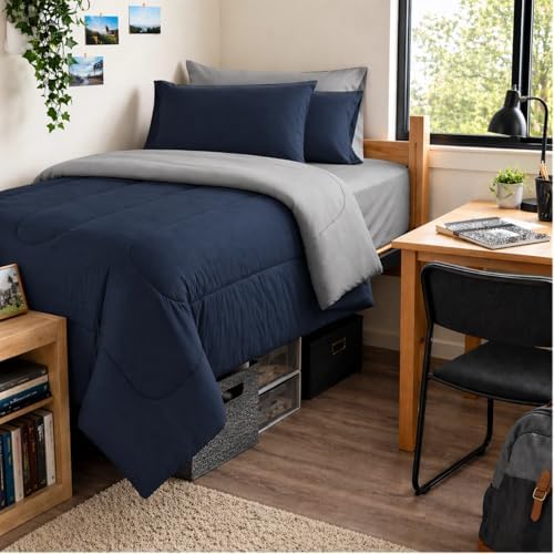 Maple&Stone Twin XL Comforter Set 5 Pieces Bed in a Bag Navy & Grey