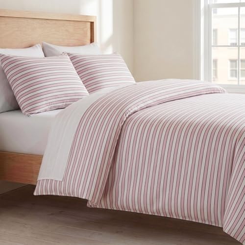 Bedbay Blush Pink Stripe Bedding Set, Cotton Striped Duvet Cover Set King Size,100% Cotton Sateen, Minimal Casual Hotel Style Duvet Cover 3 Piece for All Seasons