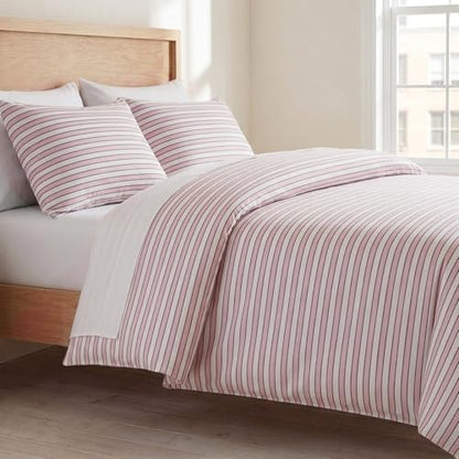 Bedbay Blush Pink Stripe Bedding Set, Cotton Striped Duvet Cover Set King Size,100% Cotton Sateen, Minimal Casual Hotel Style Duvet Cover 3 Piece for All Seasons