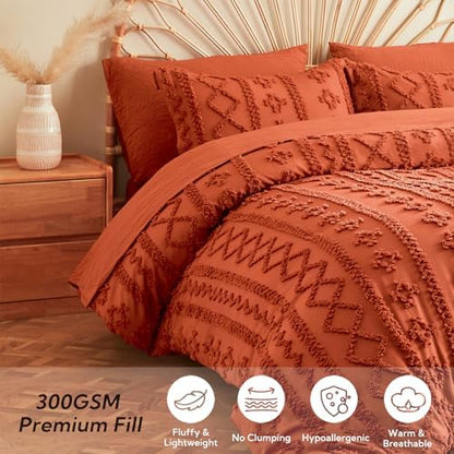 MR&HM King Size Comforter Set 7 Pieces, Boho Tufted Bedding Set Terracotta